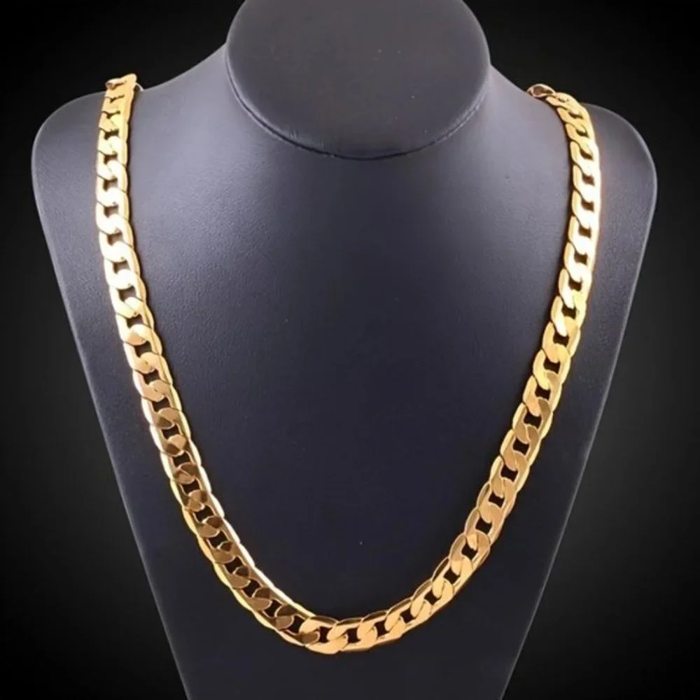 2pcs 18k Golden Plated Cuban Chain - Stylish Fusion of Bracelet and Necklace - Picture 5 of 8